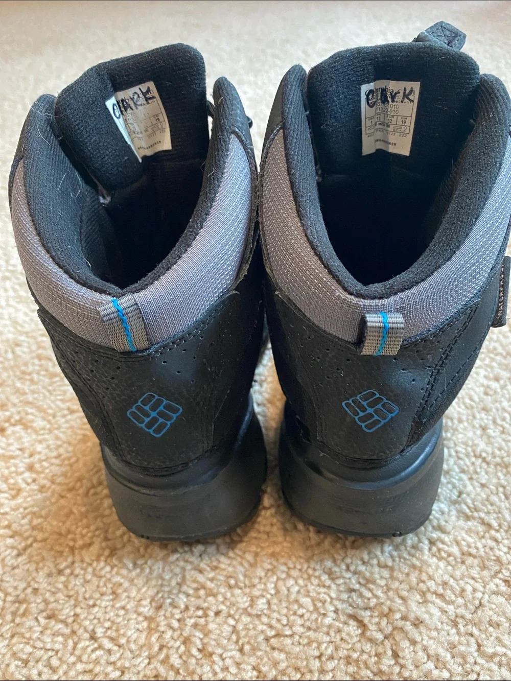 Columbia Kids Black and Gray Waterproof Snow Boots with Blue Accents